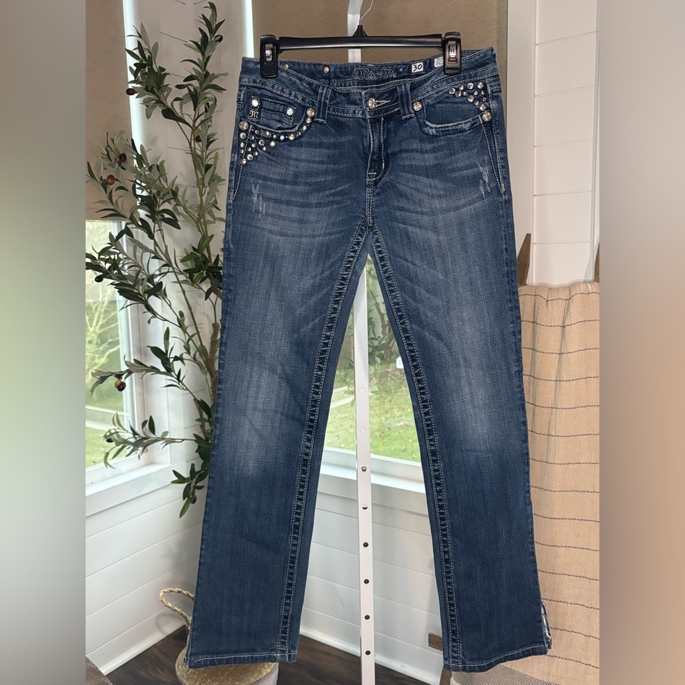 Miss Me Straight Leg Designer Jeans with Embellishment’s, Size 30 - Picture 1 of 8